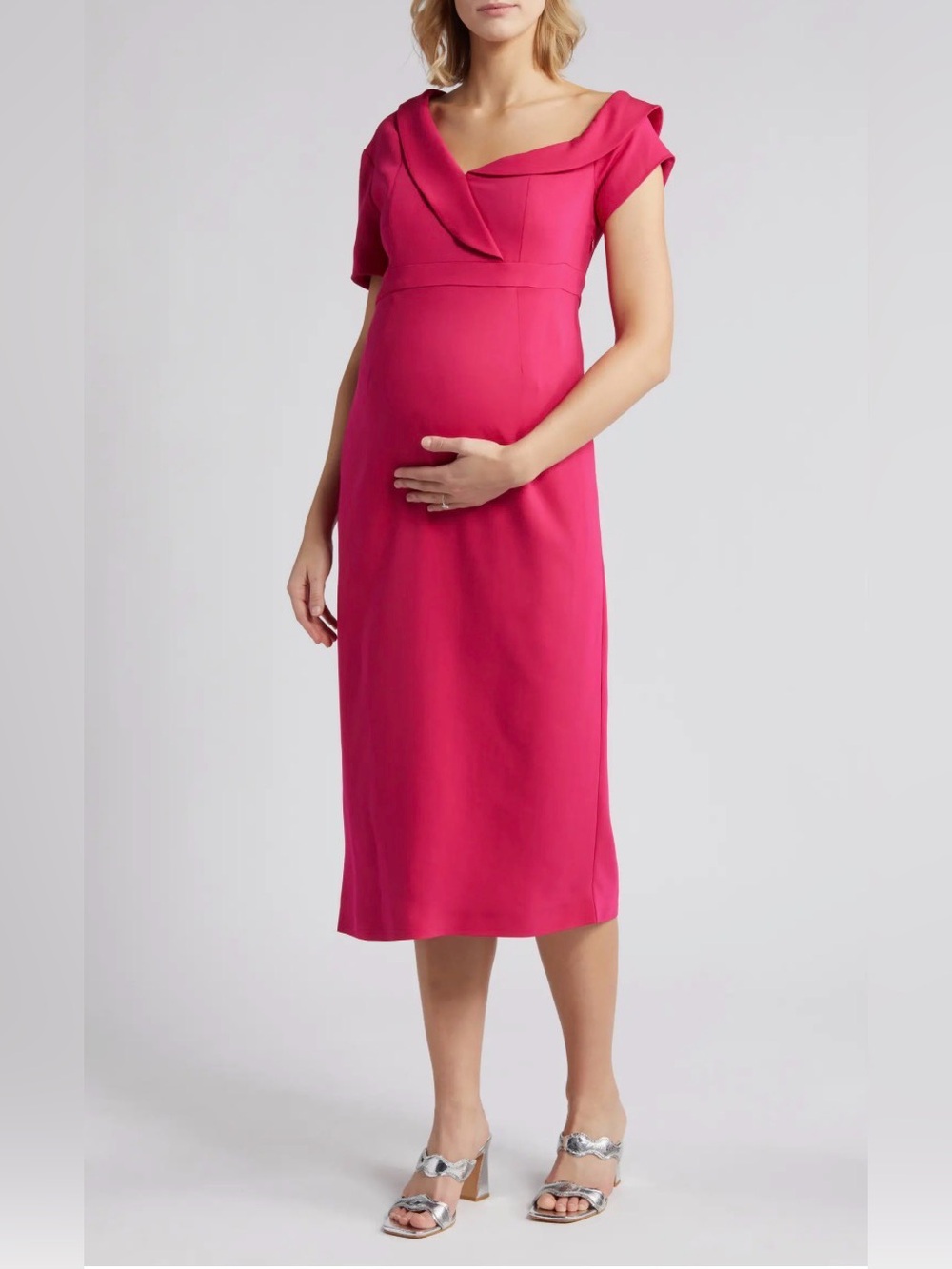Emilia George Fuschia Off the Shoulder Maternity Dress | M